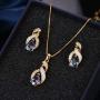 Hermosa Opal Jewelry Set Women Pendant Necklace Stud Earrings Sapphire Rainbow Mystic Topaz with 18'' Chain