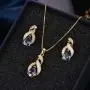 Hermosa Opal Jewelry Set Women Pendant Necklace Stud Earrings Sapphire Rainbow Mystic Topaz with 18'' Chain