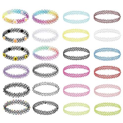BodyJ4You 24PC Choker Necklace Set Henna Tattoo Stretch Elastic Jewelry Women Girl Gift Pack