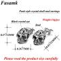 Fusamk Punk Rock Titanium Steel Flower Pattern Crystal Eye Skull Stud Earrings