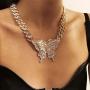 yfstyle Cuban Link Chain Gold/Silver Shiny Rhinestone Butterfly Necklaces for Women Girls Hip Hop Diamond Choker Cuban Link Necklace with Butterfly Charm Fashion Accessories
