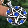 OhDeal4U Wicca Jewelry Celtic Pentagram Pentacle Star Blue Crystal Gem Wiccan Pagan Witch Magic Healing Protection Amulet Pewter Mens Womens Pendant Necklace Charm for Men Women Silver Ball Chain