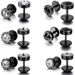 Aroncent 12PCS Mens Stainless Steel Punk Rock Ear Plug Earrings Stud Set Black Gothic