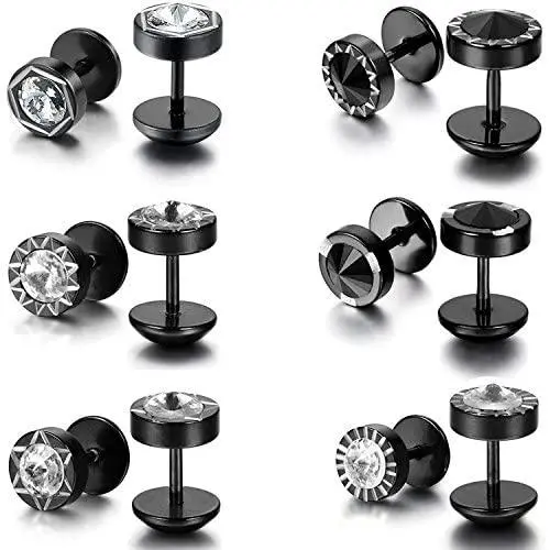 Aroncent 12PCS Mens Stainless Steel Punk Rock Ear Plug Earrings Stud Set Black Gothic Aroncent 12PCS Mens Stainless Steel Punk Rock Ear Plug Earrings Stud Set Black Gothic