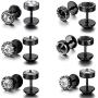 Aroncent 12PCS Mens Stainless Steel Punk Rock Ear Plug Earrings Stud Set Black Gothic