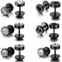 Aroncent 12PCS Mens Stainless Steel Punk Rock Ear Plug Earrings Stud Set Black Gothic Aroncent 12PCS Mens Stainless Steel Punk Rock Ear Plug Earrings Stud Set Black Gothic