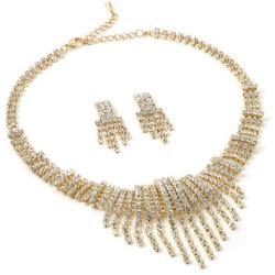 Topwholesalejewel Gold Crystal Rhinestone Chandelier Necklace & Matching Dangle Earrings Jewelry Set