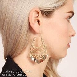 RIAH FASHION Bohemian Chandelier Coin Dangle Earrings - Gypsy Lightweight Filigree Disc Charm Tassel Ethnic Hoops