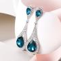 EVER FAITH Womens Austrian Crystal Elegant Dual Teardrop Pierced Dangle Earrings Sea Blue Silver-Tone