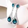 EVER FAITH Womens Austrian Crystal Elegant Dual Teardrop Pierced Dangle Earrings Sea Blue Silver-Tone