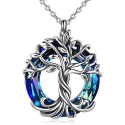 TOUPOP Mom Gifts for Mothers Day Sterling Silver Tree of Life Necklace with Blue Circle Crystal Family Jewelry Gifts for Mom Women Mother Grandmother Teen Girls Friend Birthday