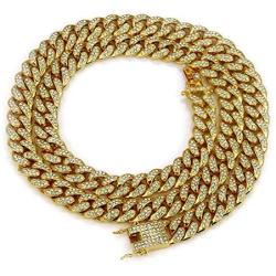 LadayPoa Tide Mens 24K Gold Plated Solid Stainless Steel Chain Iced Out Thick Miami Cuban Link Chain Necklace Hip Hop Jewelry 18,20,24Inch