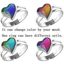 Acchmn Mood Ring Heart Shaped Changing Color Emotion Feeling Finger Ring 2 Pcs with Box