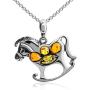Multicolor Amber Sterling Silver Rocking Horse Pendant Necklace 18''