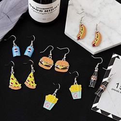 Pizza Hamburger French fries Hot dog Cola Novelty Food Stud Earring Set for Women Girls Jewelry Gifts 6 Pairs Pack