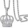 ROWIN&CO King Queen Royal Crown Necklace Silver Diamond-Cut Cubic Zirconia Charm Pendant, Hip Hop Jewelry, Rapper Chains for Men Women ROWIN&CO King Queen Royal Crown Necklace Silver Diamond-Cut Cubic Zirconia Charm Pendant, Hip Hop Jewelry, Rapper Chains for Men Women