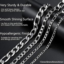 PROSTEEL 316L Stainless Steel Figaro Chain Necklace for Men/Women, Black/18K Real Gold Plated, 4mm to 13mm, 14inch to 30inch, Come Gift Box