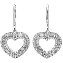Dazzlingrock Collection 0.23 Carat (ctw) 14K Round Cut White Diamond Ladies Heart Shape Dangling Drop Earrings 1/4 CT, White Gold