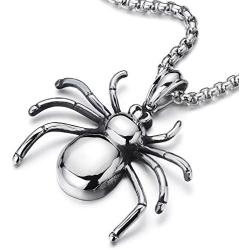 COOLSTEELANDBEYOND Stainless Steel Spider Pendant Necklace for Men for Polished with 30 Inches Wheat Chain