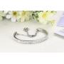 HUANIAN Stainless Steel 6mm Width 2 Row of Crystal Bangle Cuff Bracelet with Heart Extend Chain for Women