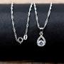 Dainty Platinum Plated Round Cubic Zirconia Teardop Pendant Necklace for Women Teen Girls ZY041