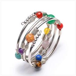 PSEEHEE Natural Semi-Precious Chakra Healing Gemstone Bracelet, Crystal Beads Stretch Unisex Jewelry