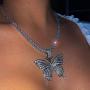 NSLS Sparkly Big Butterfly Pendant Necklaces for Women Girls Layered Gold Silver Hip Hop Chain Rhinestone Choker Necklace Party Jewelry Gifts