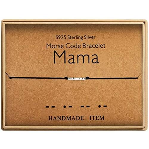 Mama Bracelet Morse Code Jewelry Gift for Mom Sterling Silver Beads on Silk Cord inspirational Gift for Her