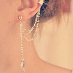 FXmimior Fashion Women Earrings Leaf Plume Pendant Long Chain Drop Dangle Earrings Jewelry (Silver)