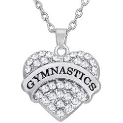 Lemegeton Heart Crystal Gymnastics Charm Chain Necklace Jewelry for Gymnast/Gymnastic Coaches&Teams (White)