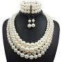 Fodattm Women Lady Multi Layer Imitation Pearl Strand Cluster with Necklace Bracelet and Earrings Set Elegant Costume Jewelry Sets
