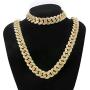 LUOWAN Cuban Link Chain for Men Iced Out Chains Gold Plated Diamond Chain Cuban Necklace Bracelet Set