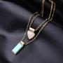 Peony.T Layered Necklace Boho Jewelry Set Turquoise Black Gem Pendant Long Chain Neckalce Gold Tone