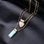 Peony.T Layered Necklace Boho Jewelry Set Turquoise Black Gem Pendant Long Chain Neckalce Gold Tone Peony.T Layered Necklace Boho Jewelry Set Turquoise Black Gem Pendant Long Chain Neckalce Gold Tone