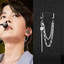 Punk Tassel Crawler Climber Small Hoop Earring for Women Girls Men Stainless Steel Cartilage Double Pair Hoops Vine Clip on Multi Layered Chain Drop Bar Dangle Fashion Jewelry 1 Piece