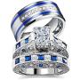 wedding ring set Two Rings His Hers Couples Matching Rings Womens 2pc White Gold Filled CZ Wedding Engagement Ring Bridal Sets Mens Stainless Steel Wedding Band