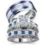 wedding ring set Two Rings His Hers Couples Matching Rings Womens 2pc White Gold Filled CZ Wedding Engagement Ring Bridal Sets Mens Stainless Steel Wedding Band