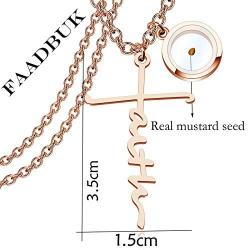 FAADBUK Faith Cross Mustard Seed Necklace Christian Gift Hope Blessed Fearless Believe Mustard Seed Pendant Necklace Religious Inspirational Mustard Seed Jewelry for Women Girls