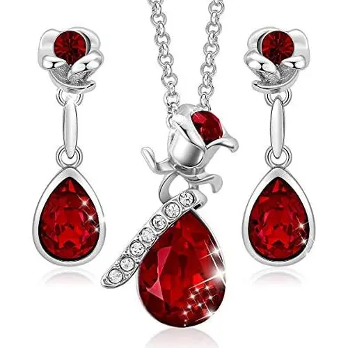 CDE Jewelry Sets for Women Rose Gold Jewelry Embellished with Crystal from Austria Mothers Day Jewelry Gifts Necklace and Earrings Set for Mom Wife CDE Jewelry Sets for Women Rose Gold Jewelry Embellished with Crystal from Austria Mothers Day Jewelry Gifts Necklace and Earrings Set for Mom Wife
