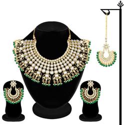 Aheli Exquisite Wedding Party Wear Faux Kundan Pearl Beaded Necklace and Earrings Set Indian Ethnic Jewellery for Women