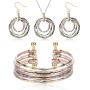 ORAZIO Metal Statement Jewelry Set for Women Triple Circles Pendant Necklace Dangle Earrings Cuff Bracelet
