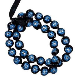Hawaiian Kukui Nut Leis Beads Necklaces with Hand Painted Flower Adjustable 32 inches Lei for Men and Women