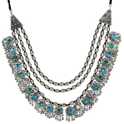 Crunchy Fashion Bollywood Traditional Indian/Bohemian Style Afgani Oxidised Silver Statement Necklace for Women