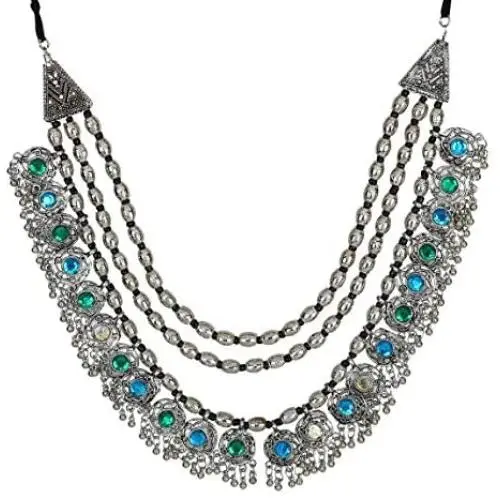 Crunchy Fashion Bollywood Traditional Indian/Bohemian Style Afgani Oxidised Silver Statement Necklace for Women Crunchy Fashion Bollywood Traditional Indian/Bohemian Style Afgani Oxidised Silver Statement Necklace for Women