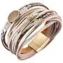 AZORA Leather Wrap Bracelets for Women Goldplated Metal Crescent Cuff Bracelet with Magnetic Buckle Casual Bohemian Wrist Bangle Jewelry Gift for Ladies Teen Girls Sister Mum