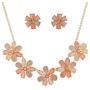 Lux Accessories Peach Caviar Glitter Flower Statement Necklace Earring Set