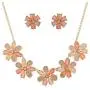 Lux Accessories Peach Caviar Glitter Flower Statement Necklace Earring Set Lux Accessories Peach Caviar Glitter Flower Statement Necklace Earring Set