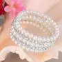 EVER FAITH Wedding Layers Cream Ivory Color Simulated Pearl Strand Bracelet Clear Austrian Crystal EVER FAITH Wedding Layers Cream Ivory Color Simulated Pearl Strand Bracelet Clear Austrian Crystal