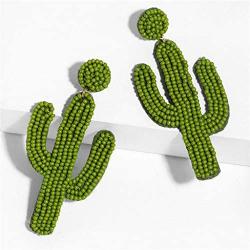 Statement Beaded Drop Earrings for Women Bohemian Cute Cactus Sequins Leaf Evil Eyes Beaded Dangle Earrings Boho Handmade Hoop Earrings Fashion for Love Women Girls Wedding Jewelry