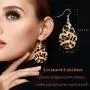4 Pieces Women Leopard Jewelry Set French Beret Hat Leopard Leather Bracelet Earring Necklace 4 Pieces Women Leopard Jewelry Set French Beret Hat Leopard Leather Bracelet Earring Necklace